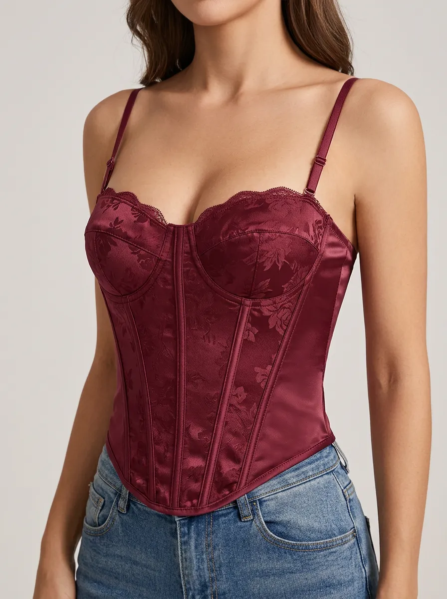 Jacquard Sweetheart-Neck Boned Women's Corset Top