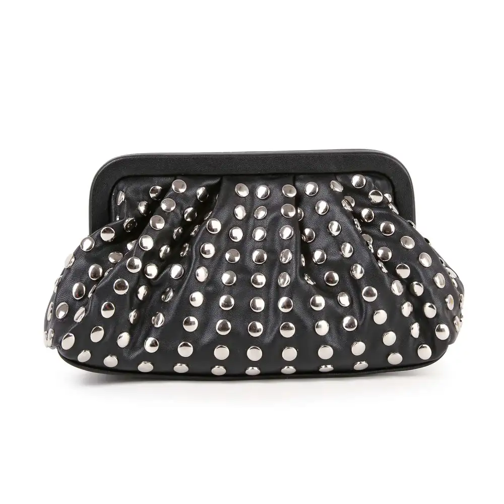 Studded Pleated Faux Leather Clutch Bag