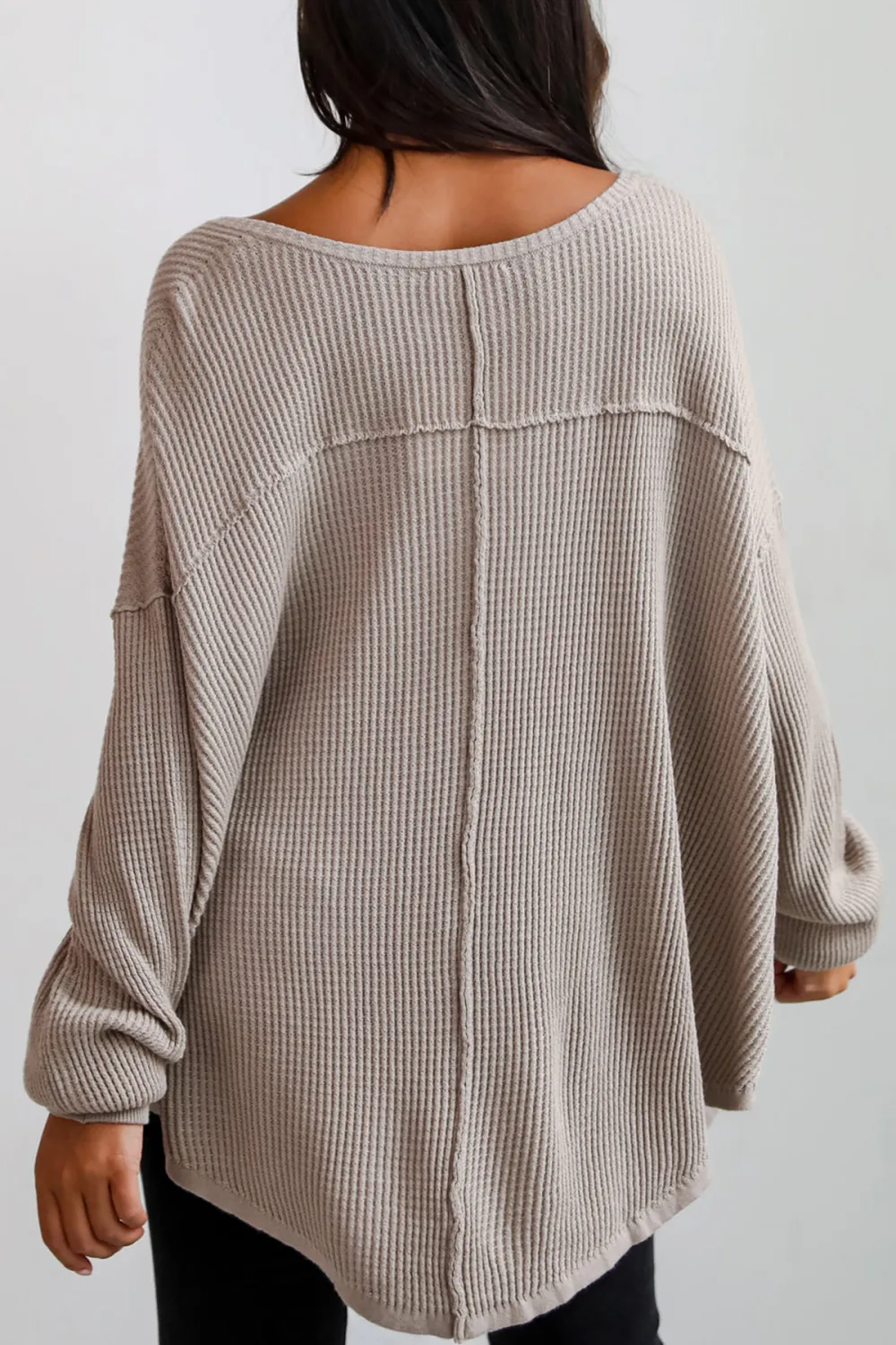 Taupe Oversized Waffle Knit Top