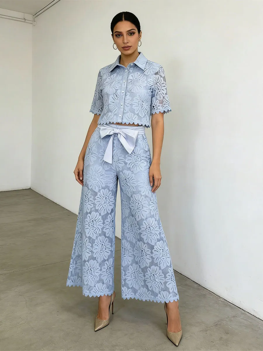 Celine Hollowed-Out Lace Two Piece Set