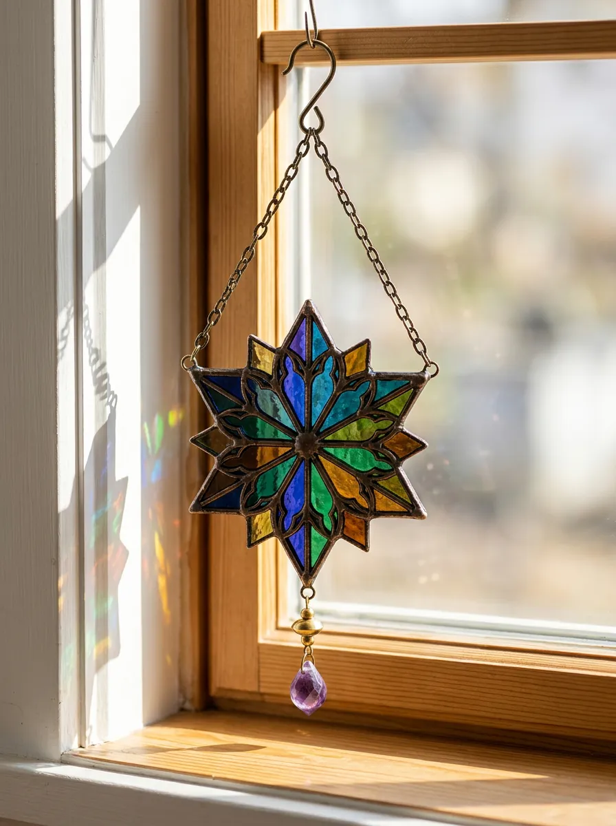 Star Shape Stained Glass Crystal Suncatcher Hanging Ornament