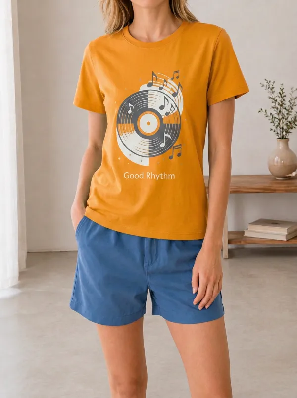 Women's Music Lover Vinyl Record Good Rhythm Printed T-shirt