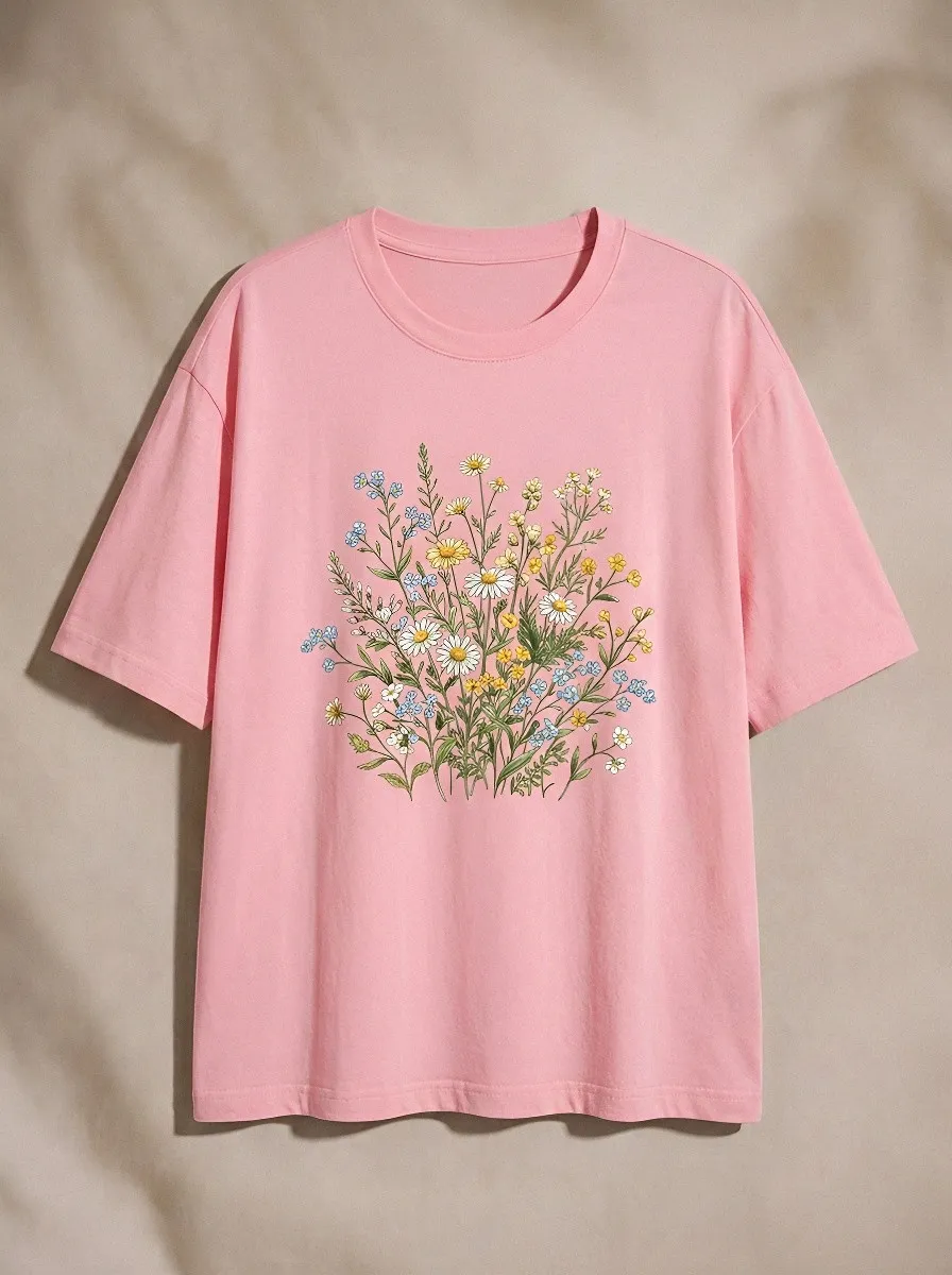 Women's Botanical Nature Lover Wildflower Bouquet Printed T-shirt