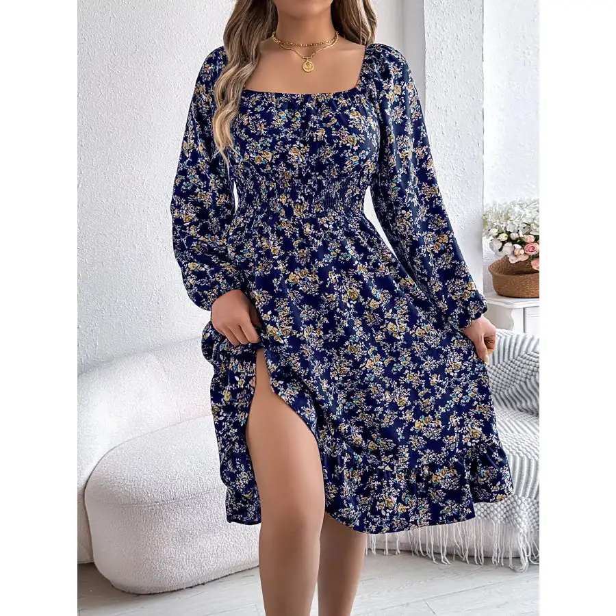 Long Sleeve Square Neck Midi Dress