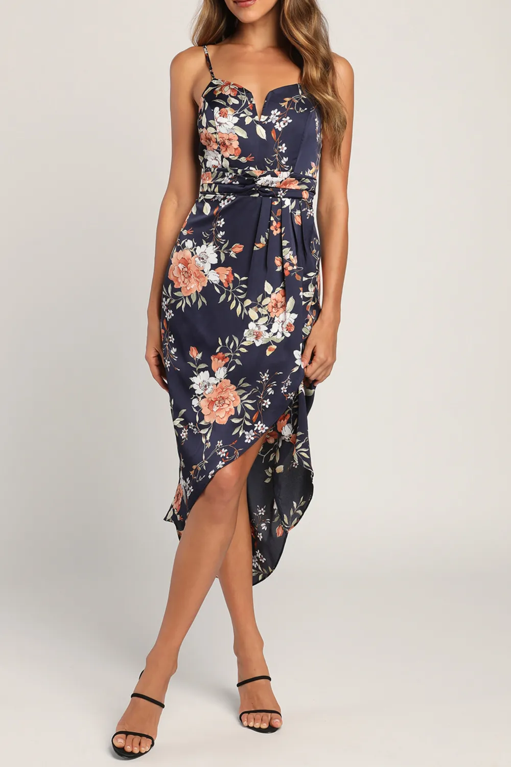 Casual Style Floral Print Tulip Skirt Midi Dress