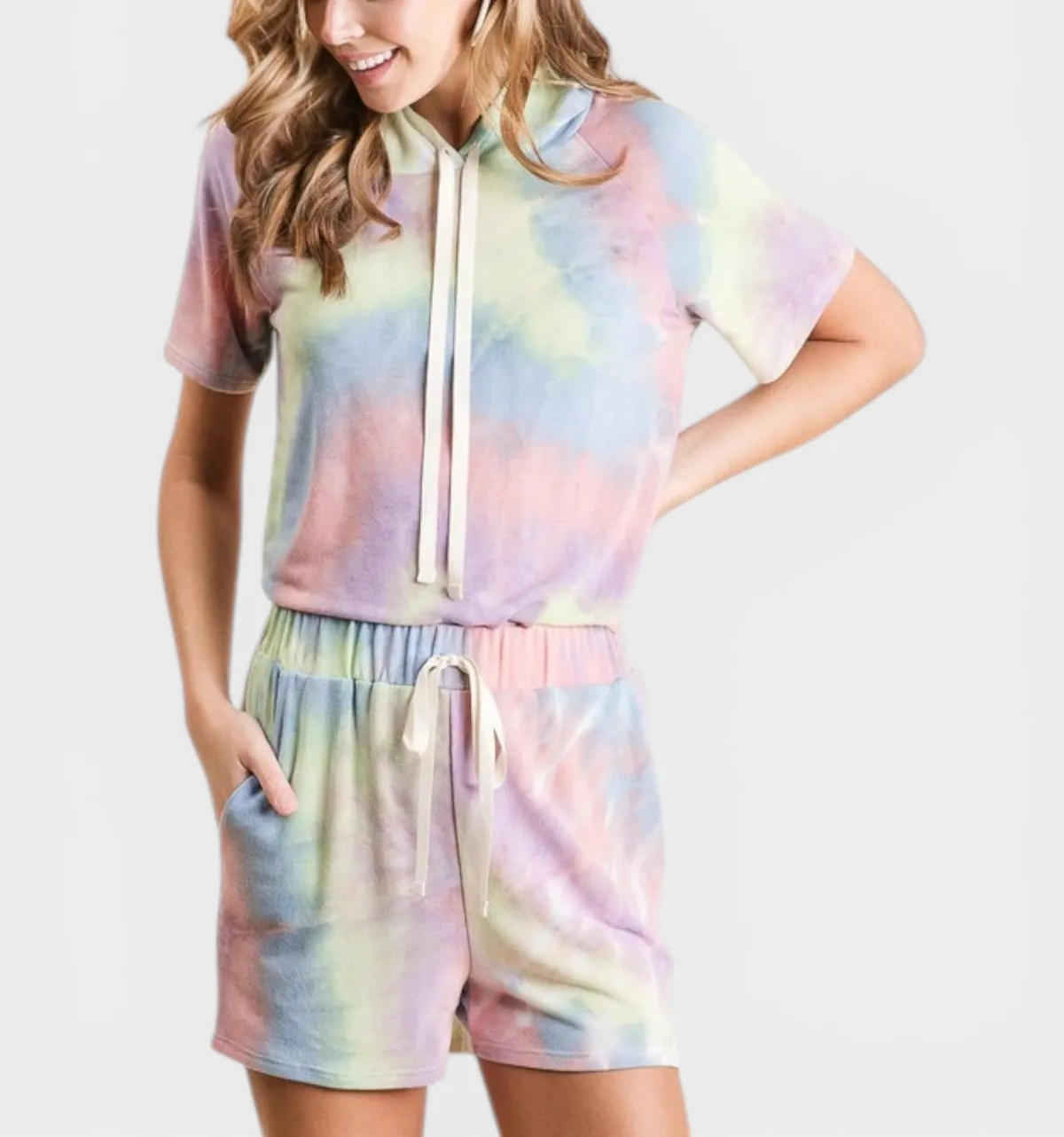 Tie-Dye Hooded Top Shorts Set