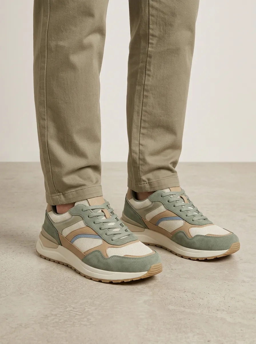 Unisex Casual Colorblock Suede Mesh Sneakers