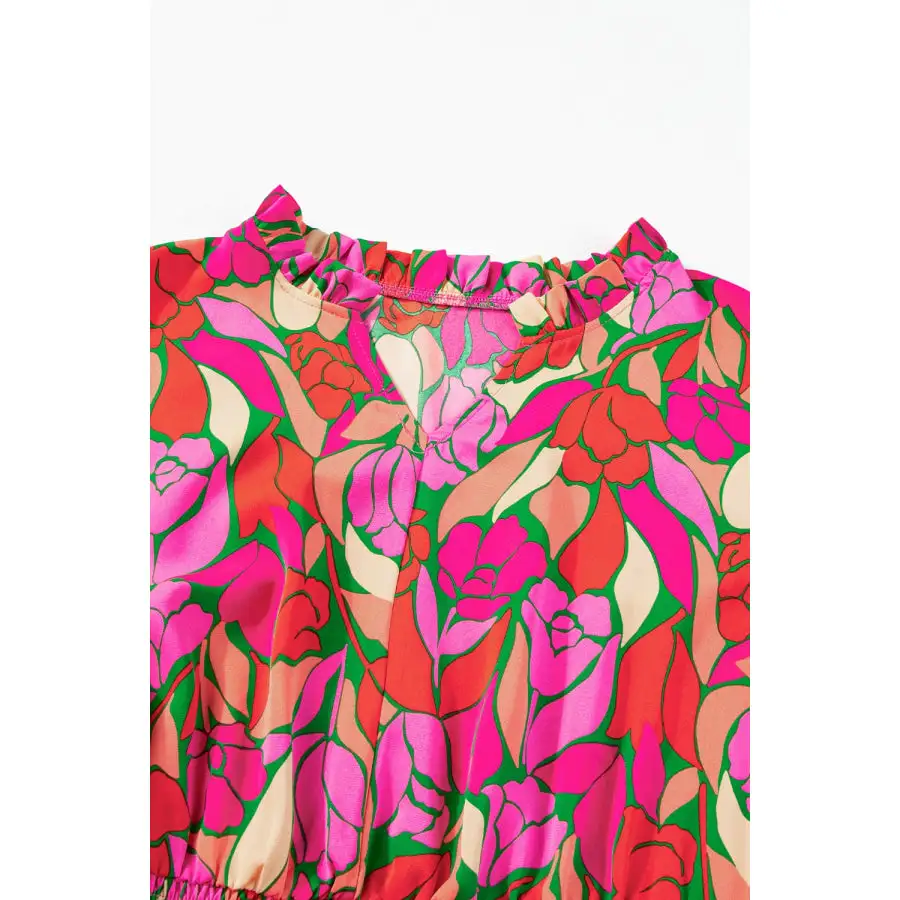 Frill Notched Short Sleeve Midi Dress