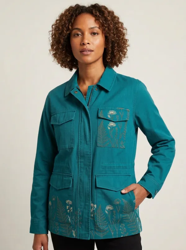Women's Botanical Fern Floral Pattern Jacket
