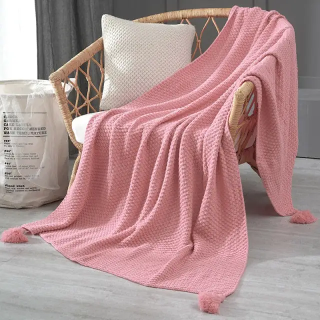 Knitted Tassel Wool Decorative Throw Blanket
