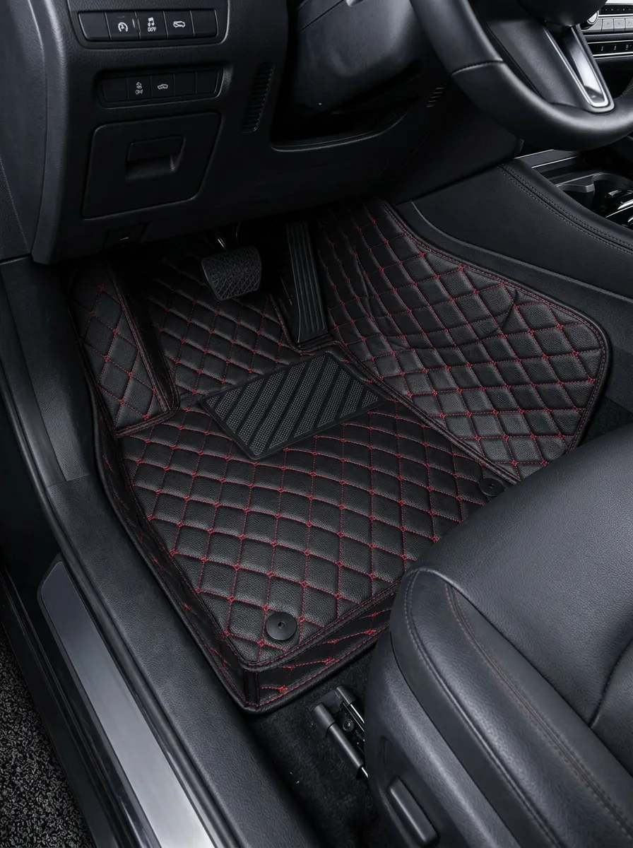 Patterned Diamond Quilted Leather Vehicle Floor Mat