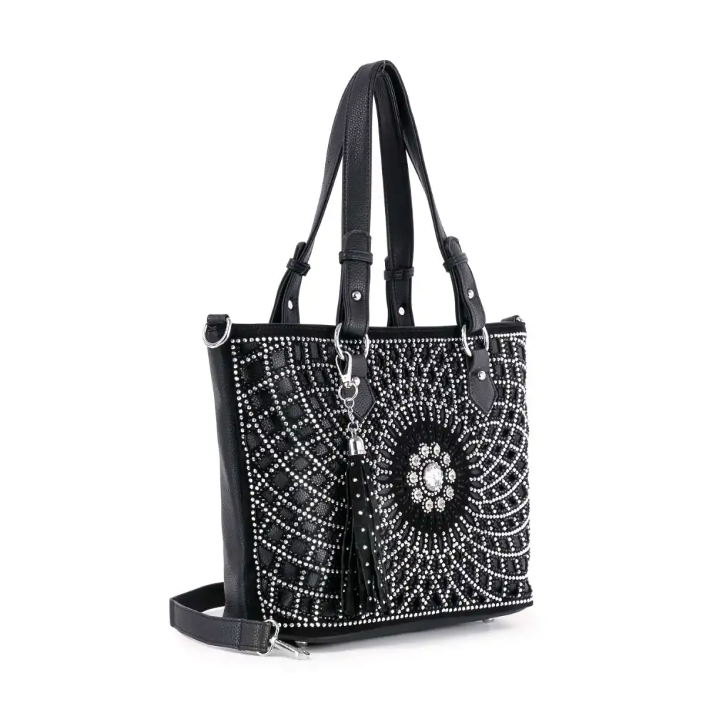 Patterned Bling Layered Design Tote Bag