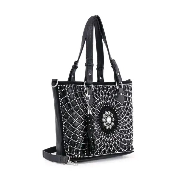 Patterned Bling Layered Design Tote Bag