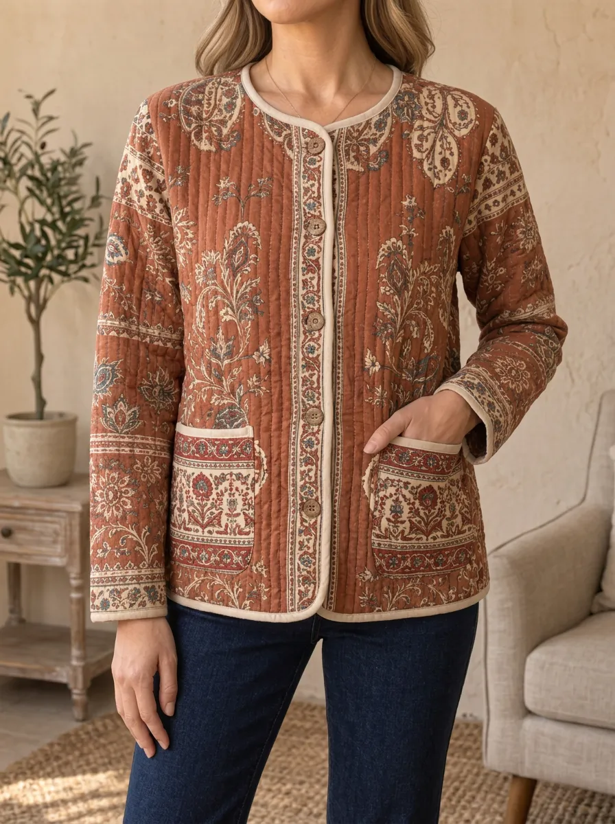 Women's Easygoing Boho Floral Paisley Quilted Jacket