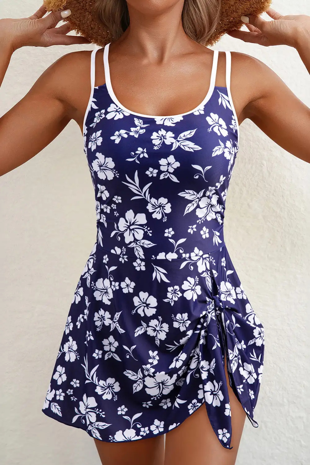 Crossed Back Floral Print One Piece Swimsuit