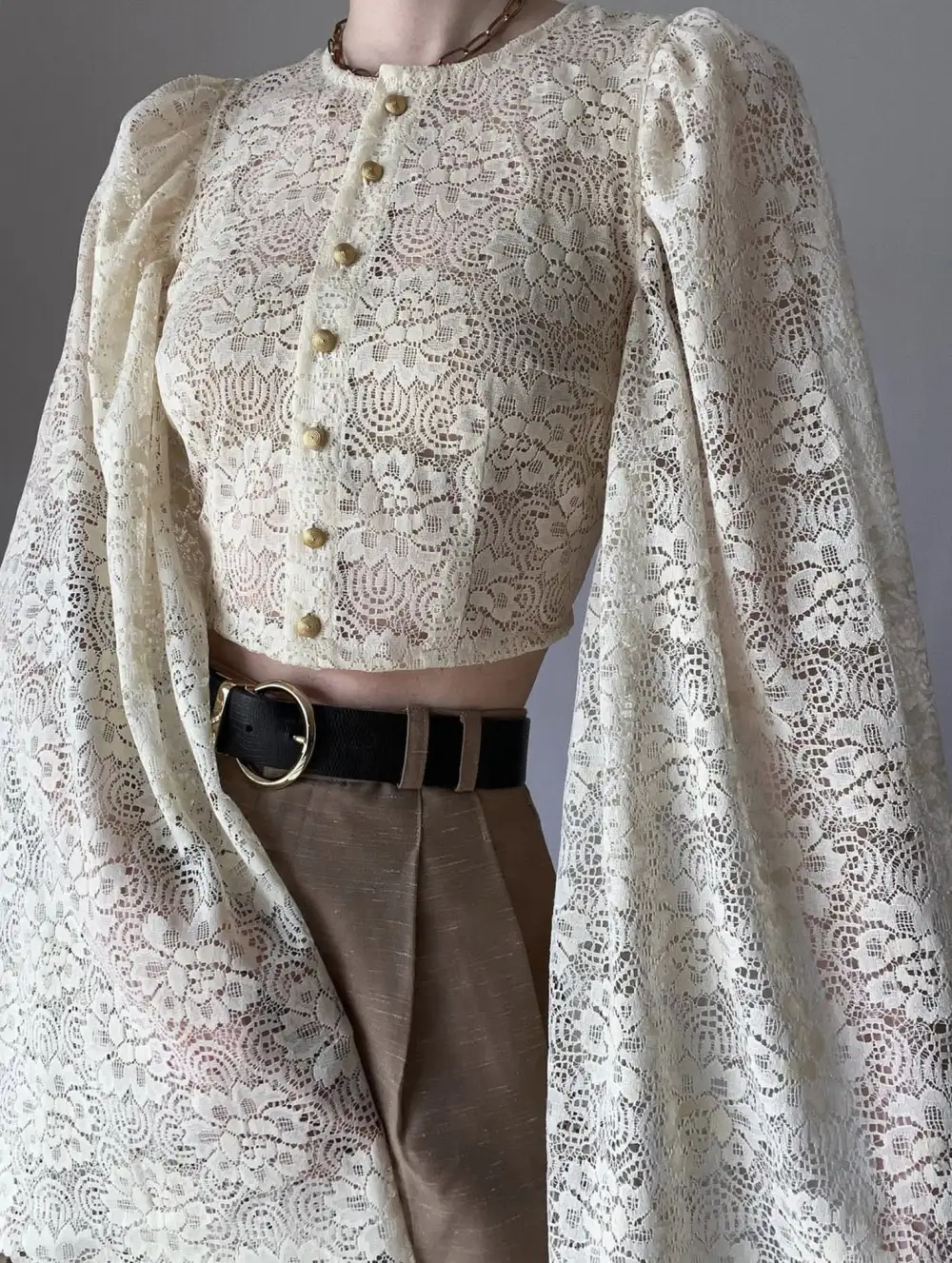 Lace Flare Sleeve Design Blouse