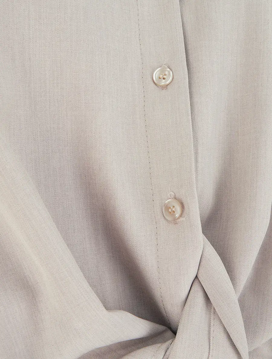 Effortless Long Sleeve Straight Fit Stand Collar Button Shirt