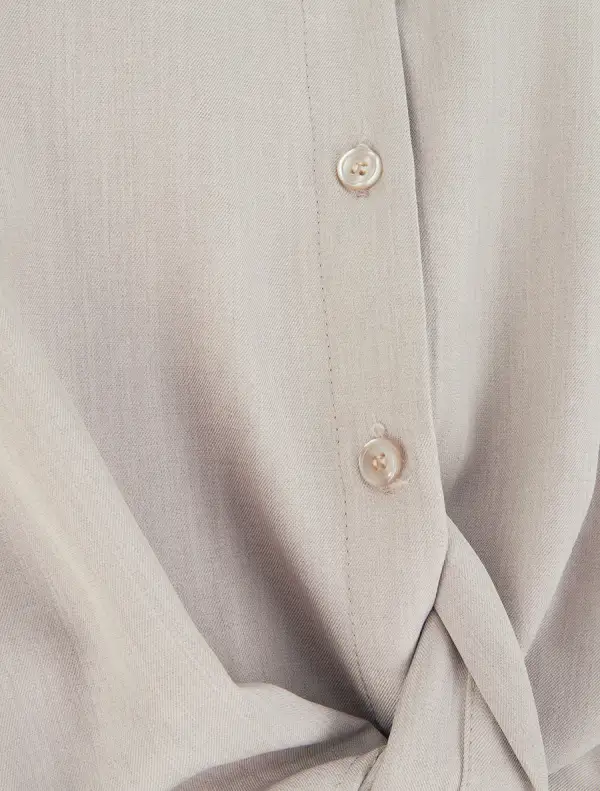 Effortless Long Sleeve Straight Fit Stand Collar Button Shirt