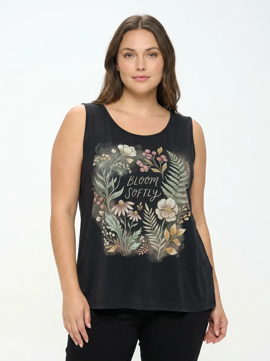 Women's Botanical Nature Lover Bloom Softly Printed Tank Top