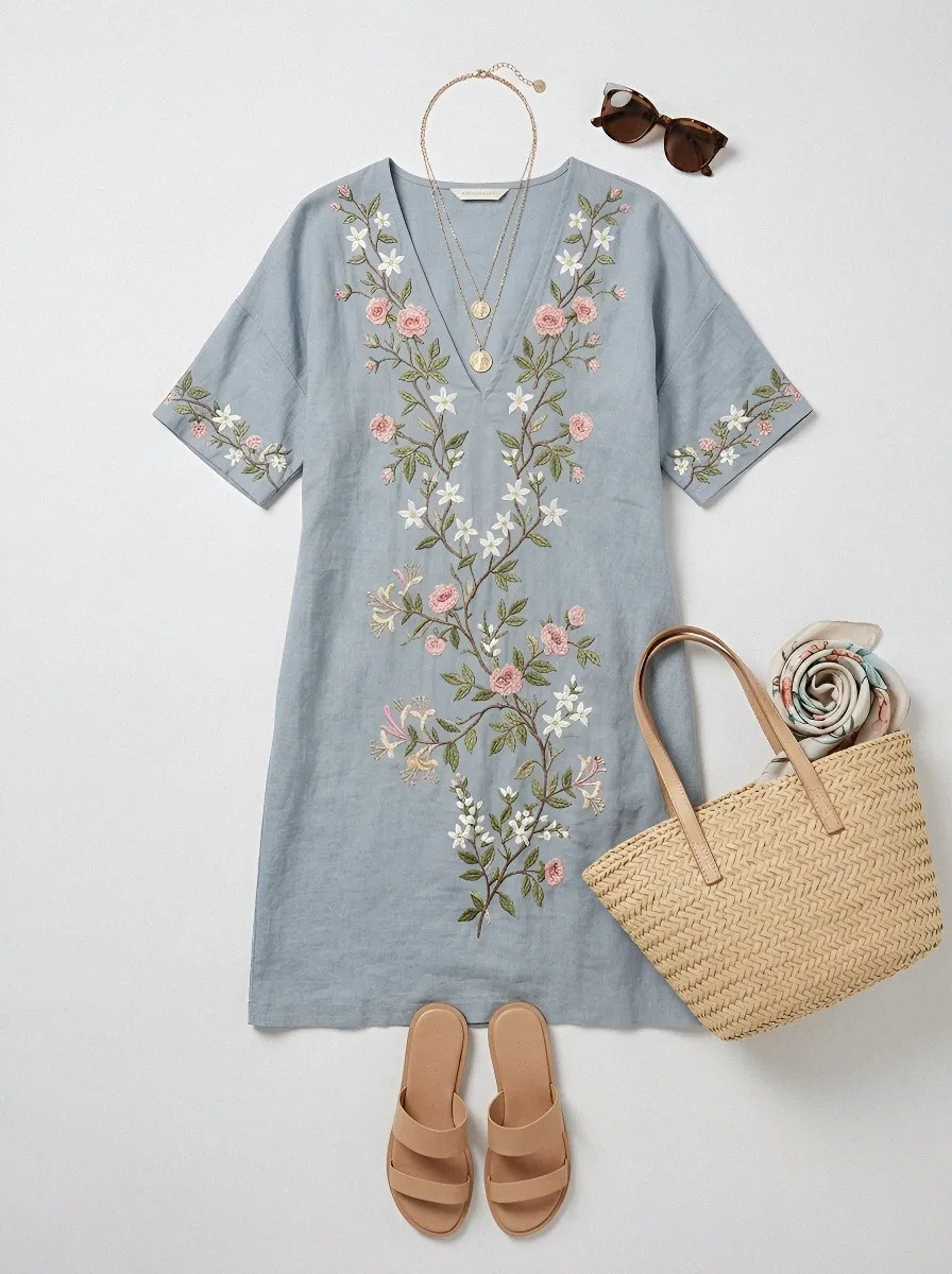 Women's Summer Vacation Floral Embroidery Printed Dress