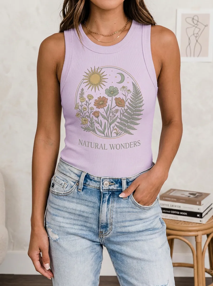 Boho Nature Lover Sun Moon Floral Tank Top