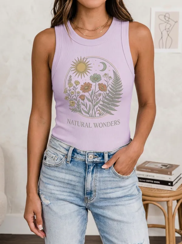 Boho Nature Lover Sun Moon Floral Tank Top
