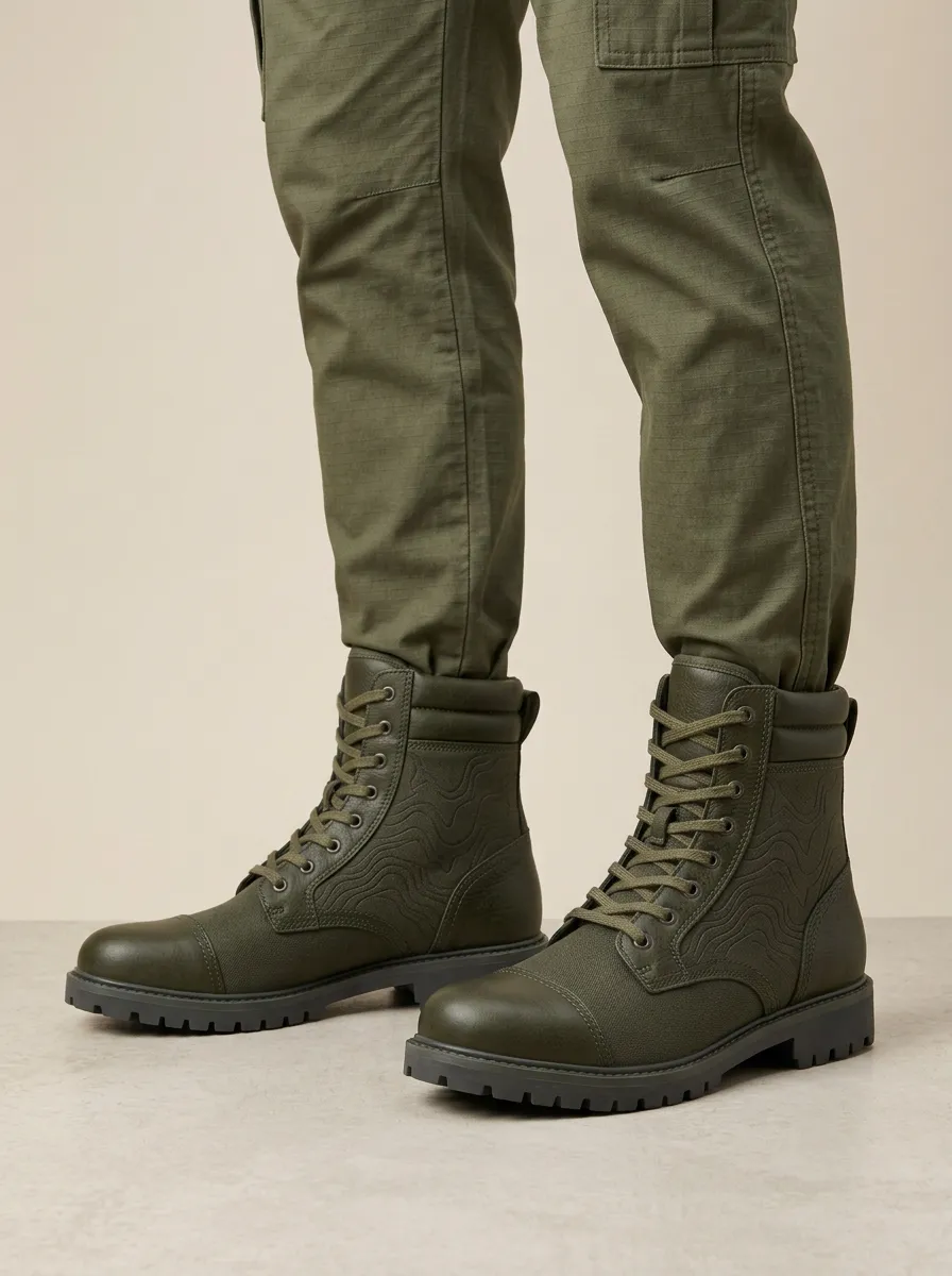 Unisex Casual Outdoor Enthusiast Topographic Pattern Print Work Boots