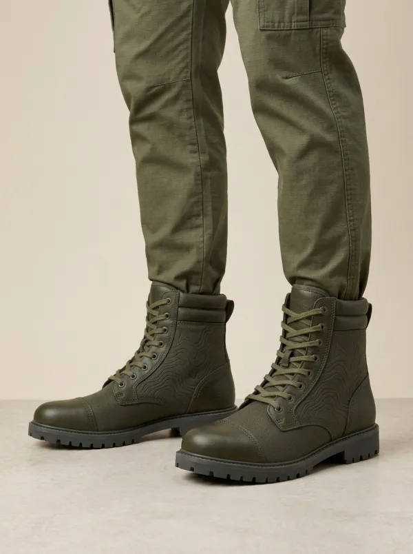 Unisex Casual Outdoor Enthusiast Topographic Pattern Print Work Boots
