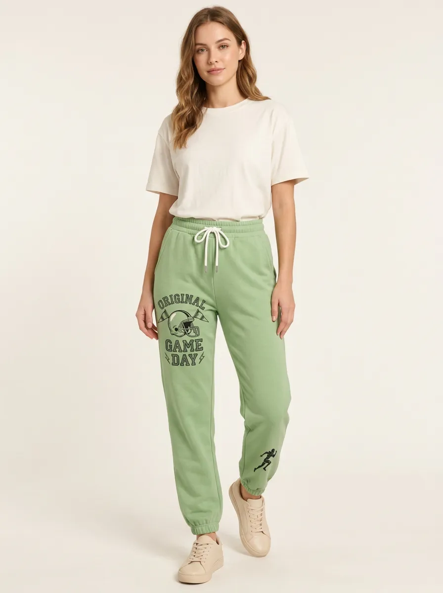 Women's Game Day Helmet Graphic Tapered Cuffed Right-Thigh Joggers