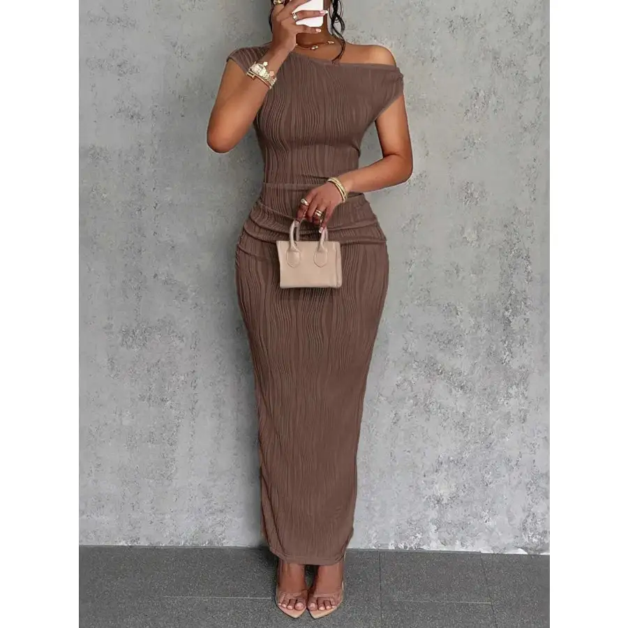Textured Single Shoulder Bodycon Maxi Dress