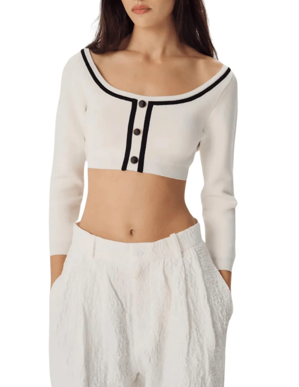 Viscose-Blend Polyester-Blend Button-Front Cropped Cardigan