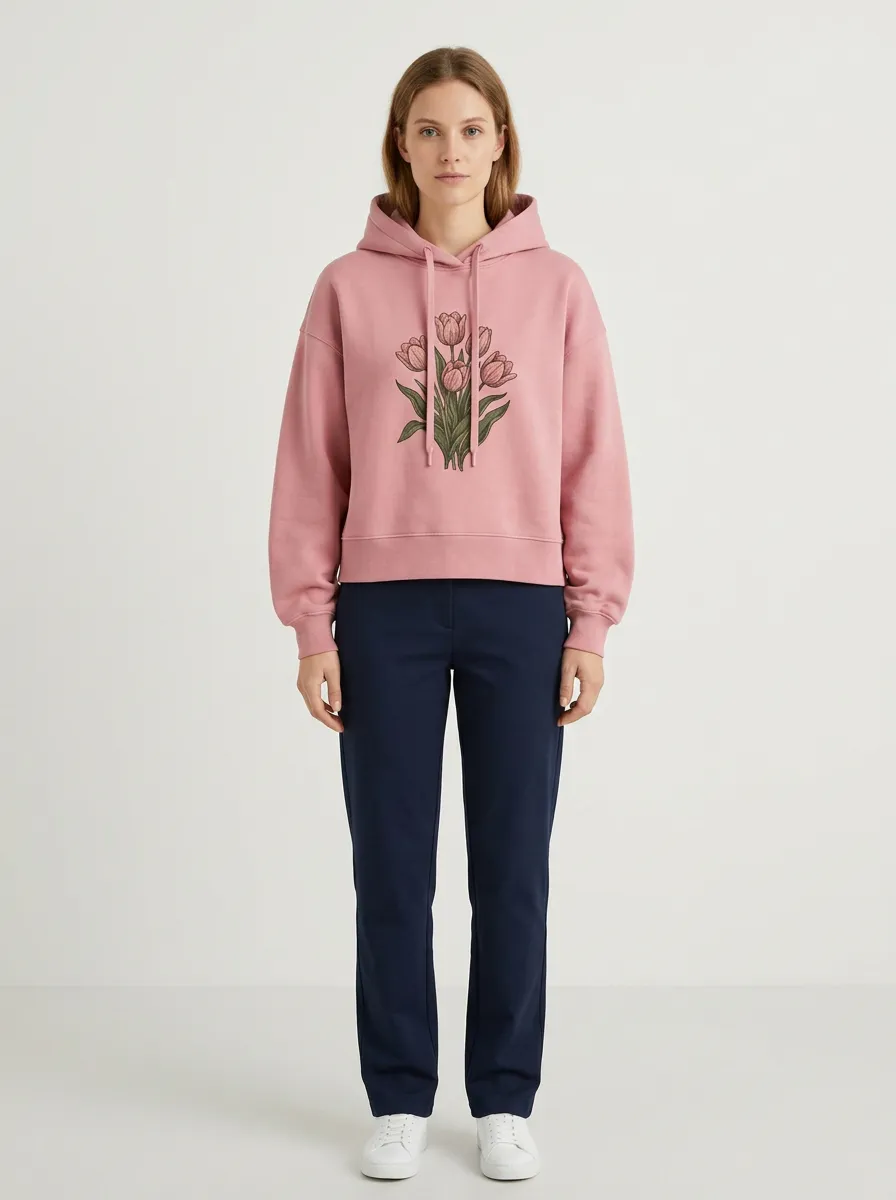Women's Hooded Drawstring Graphic Floral-Motif Hoodie