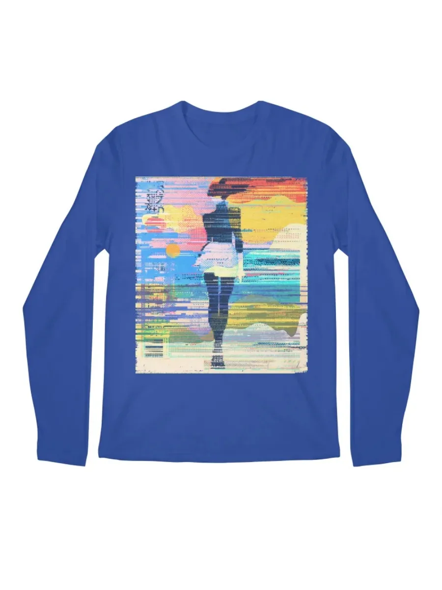 Glitch Art Printed Long Sleeve Tee
