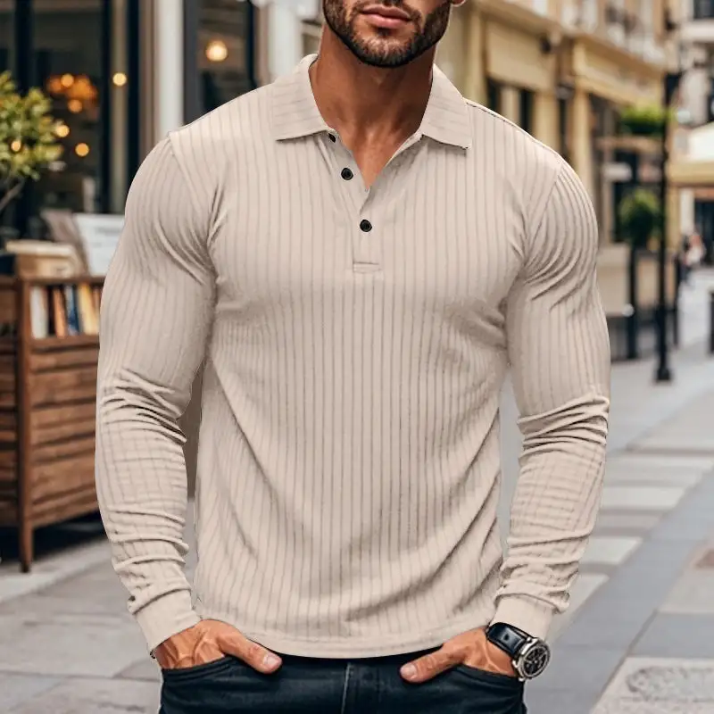 Long Sleeve Slim Fit Athletic Fine Knit Polo Shirt