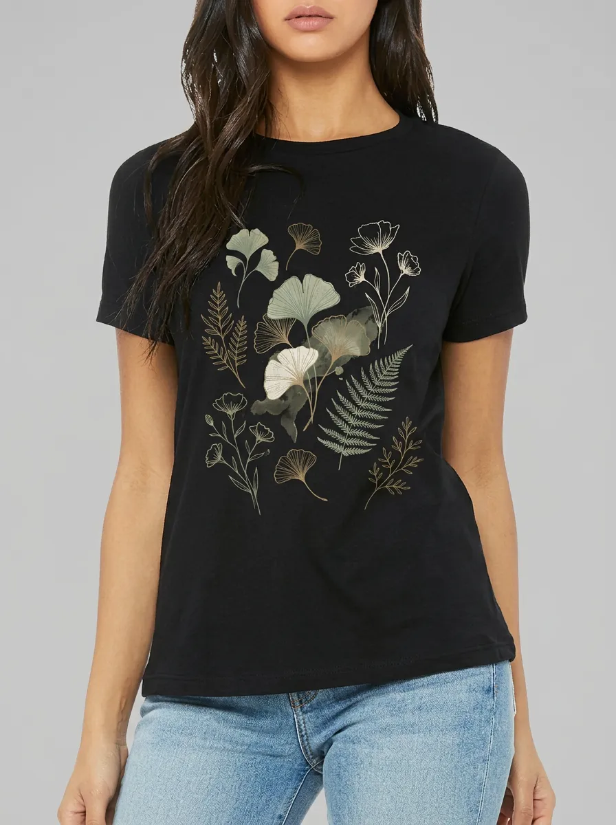 Women's Botanical Nature Lover Ginkgo Fern Printed T-shirt