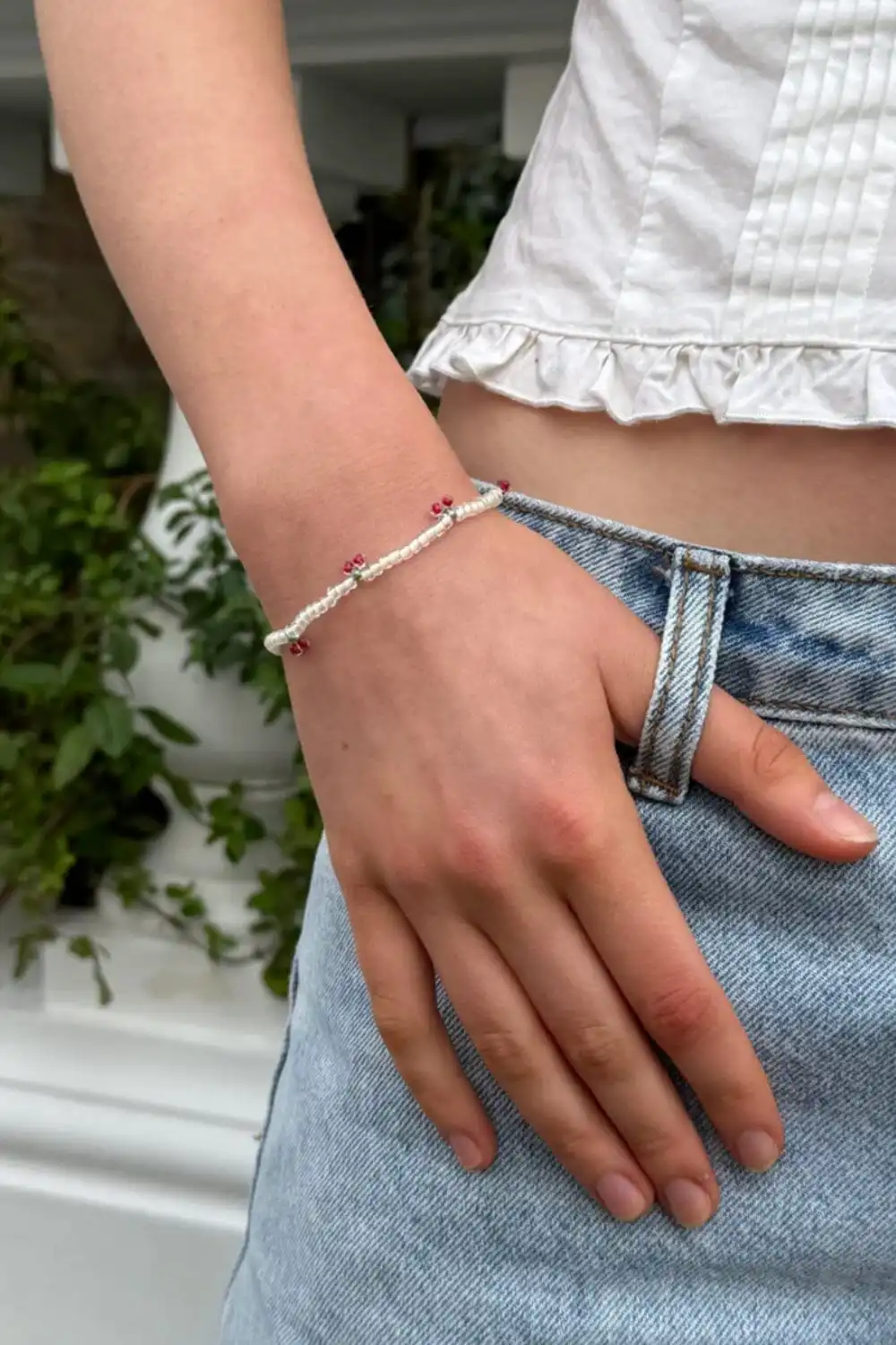 Cherry Bead Charm Bracelet