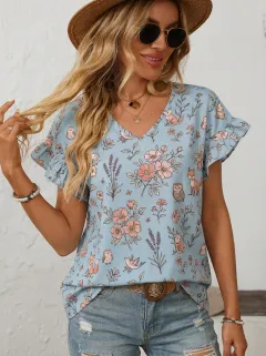 Fox Owl Floral Women's Loose Printed Blouse