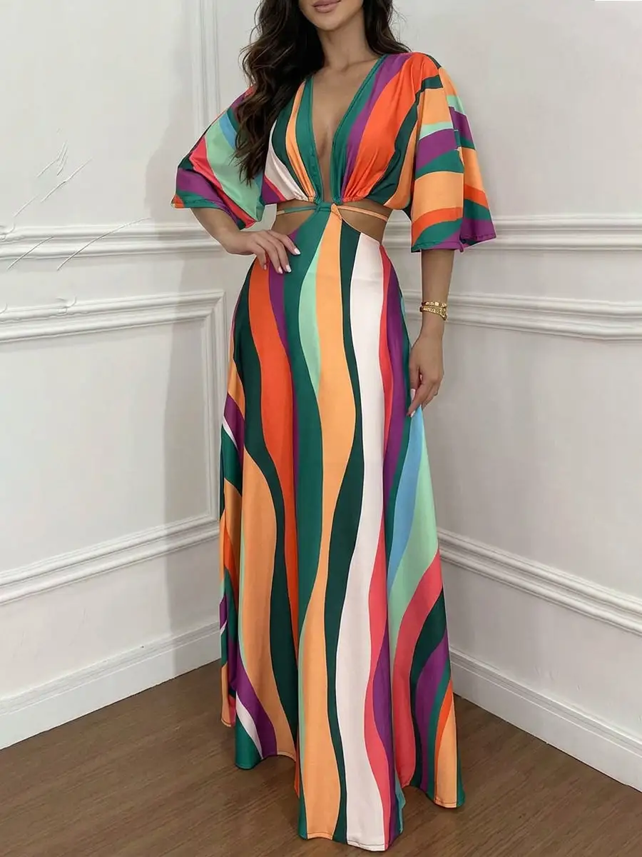 Cropped Printed Neck Maxi Dress