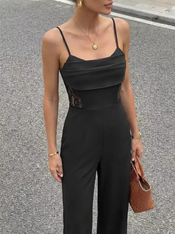 Lace Trim Wide Leg Everyday Jumpsuit