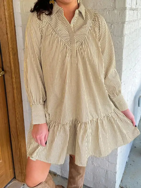Striped Long Sleeve Collared Mini Dress