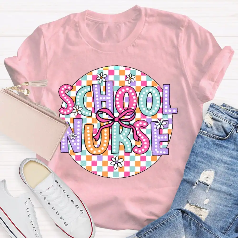 School Nurse Colorful Checkered T-Shirt