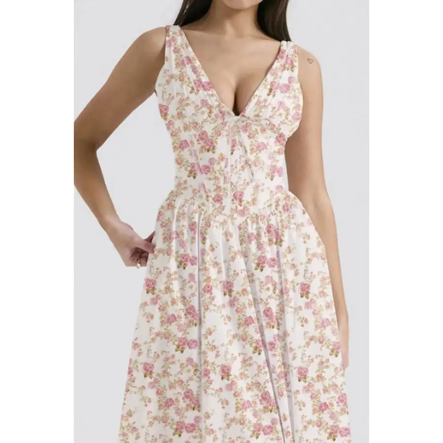 V-Neck Sleeveless Midi Dress with Pockets