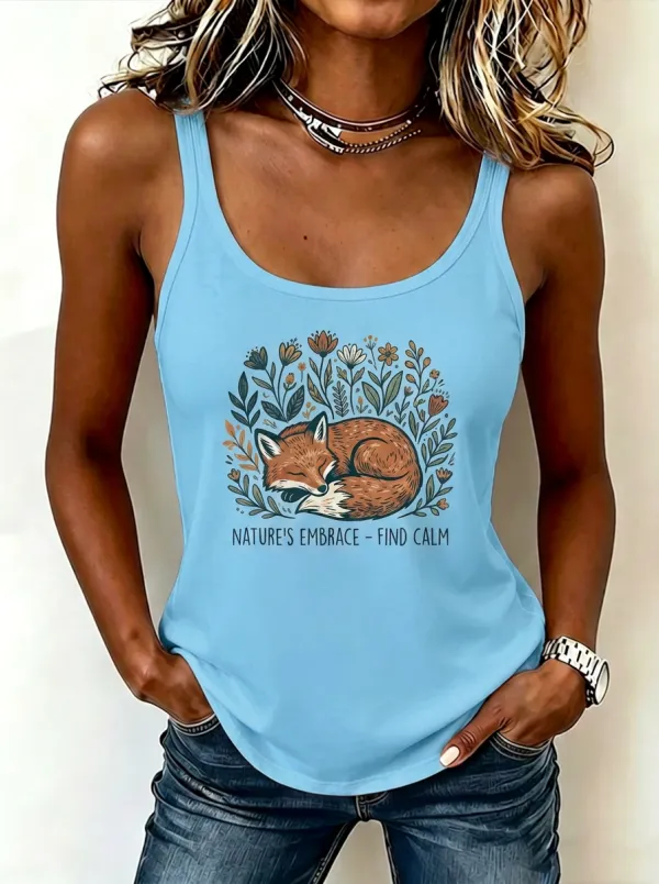Nature Lover Sleeping Fox Floral Tank Top
