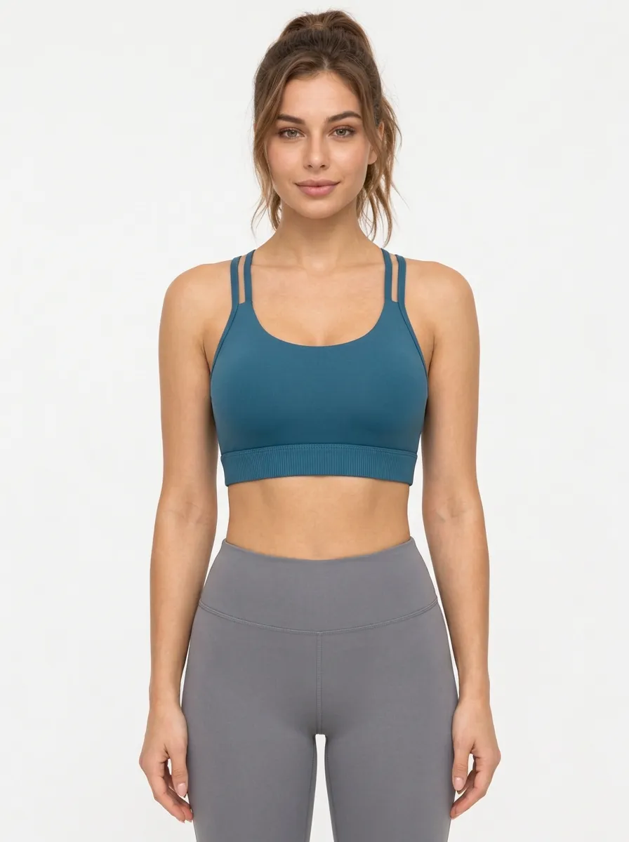 Women's Cross Strap Yoga Bra with Mesh Panel Printed Detail
