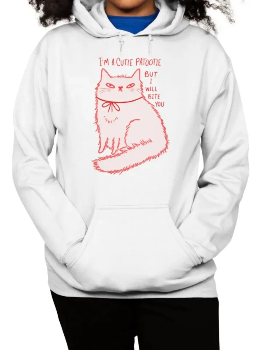 Drawstring Cat Printed Hoodie