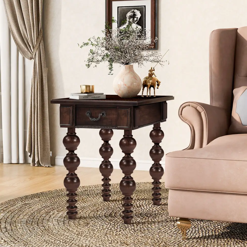 Solid Wood End Table with Drawer in Finish
