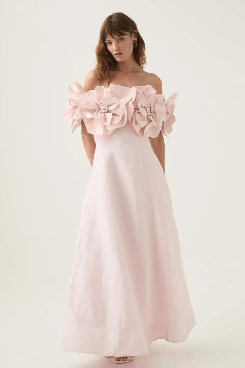 3D Flower Solid Off-Shoulder Midi Dress