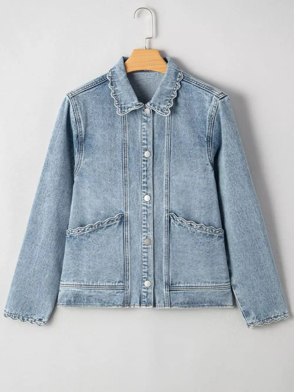 Scallop Trim Collar Patched Pocket Button Up Jacket