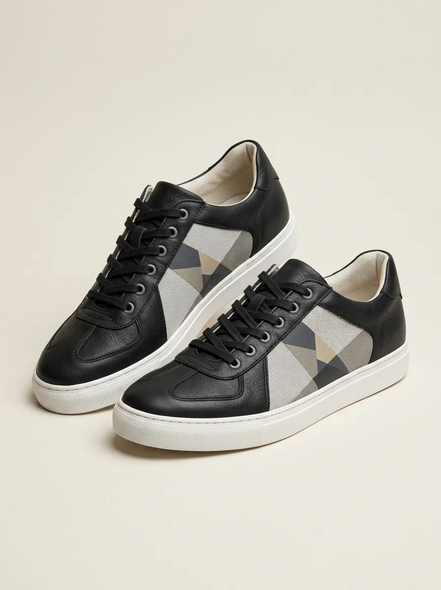 Men's Geometric Pattern Leather Printed Casual Shoes