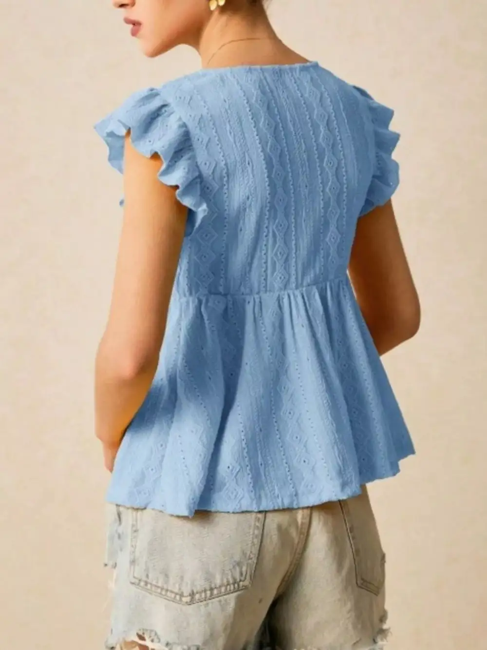 Ruffle Sleeve V Neck Blouse